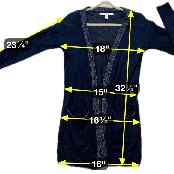 Lauren Conrad Blue Longline Cardigan Sweater Lace Trim Metallic Preppy Office XS - Picture 9 of 12